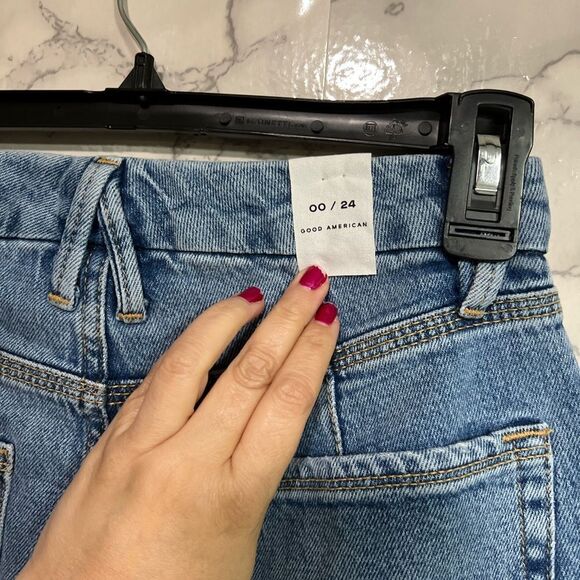 Good '90s Icon Distressed High Waist Crop Straight Leg Jeans Size 24 - Picture 8 of 12